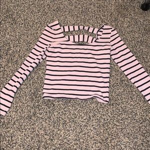 pink and black striped crop top